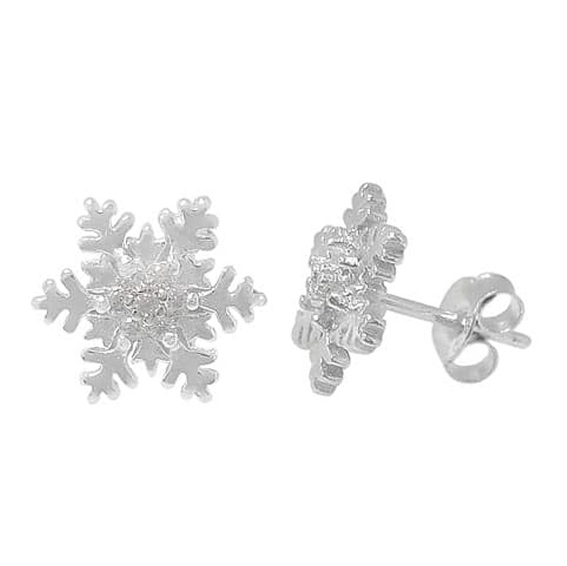 Sterling Silver Snowflake Stud Earrings with Cubic Zirconias - Click Image to Close